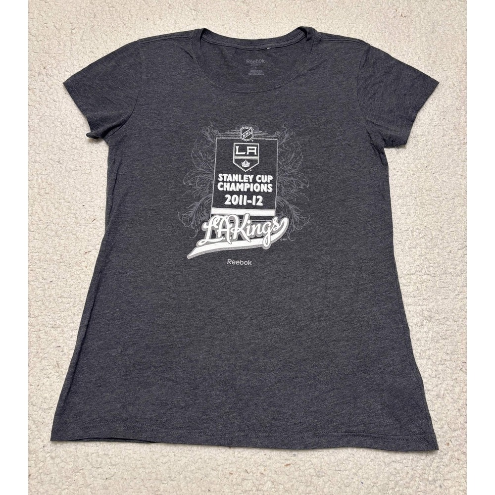 Reebok Womens LA Kings T-shirt Graphic Tee L Charcoal NHL Stanley Cup Champions